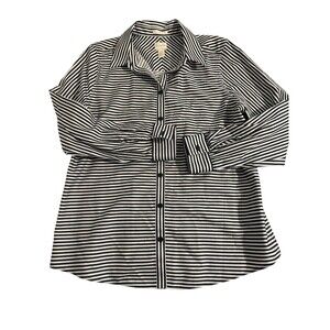 Chicos 1 Blouse Striped Black White Button Down Non Iron Shirt Career Top Preppy